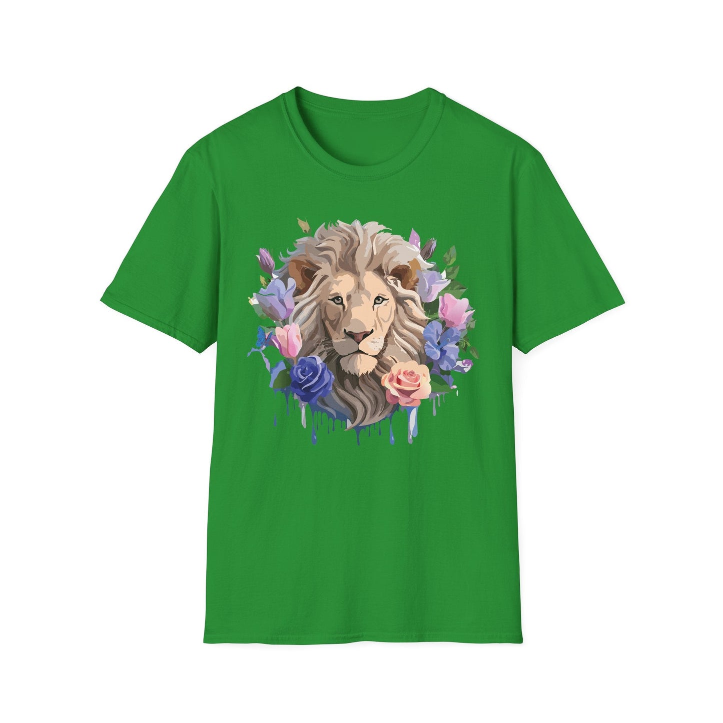 Unisex Floral Lion Tee Shirt Softstyle Gildan 64000 100 Percent Cotton