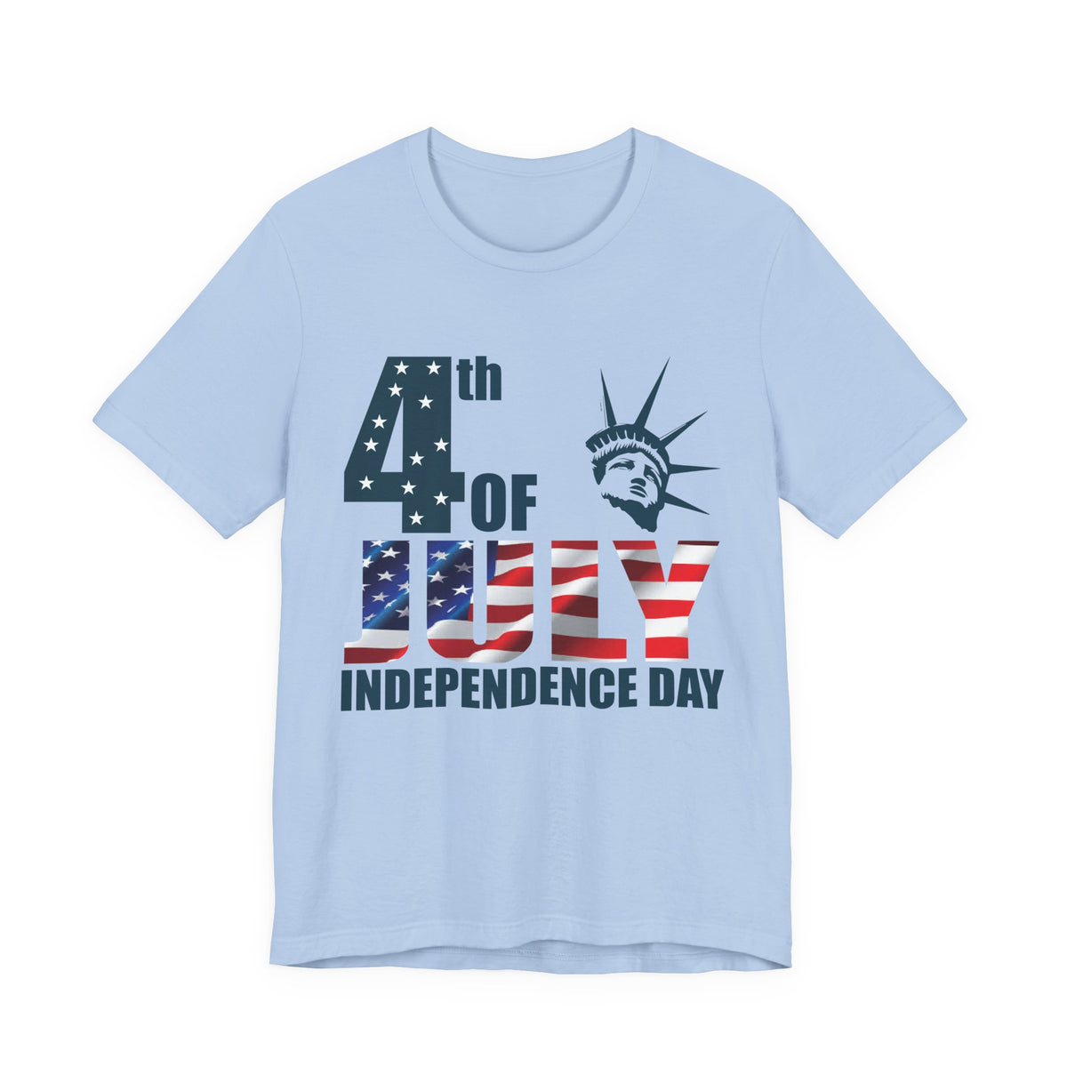 4th of July Independence Day T-Shirt American Flag Statue of Liberty Design Unisex Cotton 026