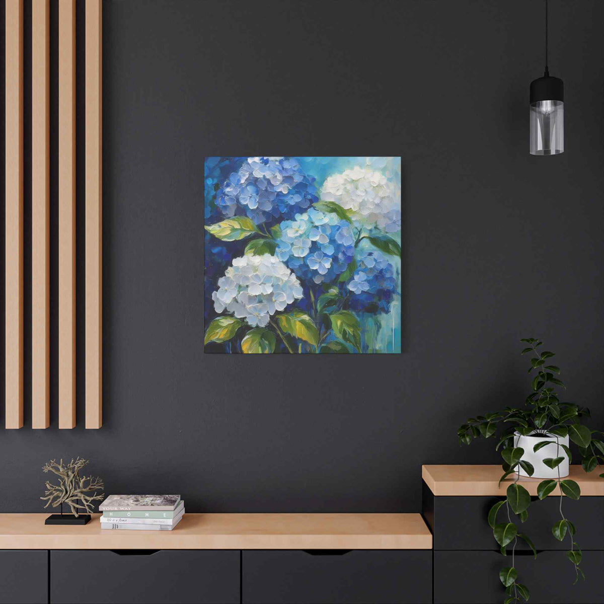 Hydrangeas Print Canvas, Flowers Oil Paint Print 20x20, 24x24, 30x30, 32x32, 36x36, Floral Art Design Print Non-Frame MC-32