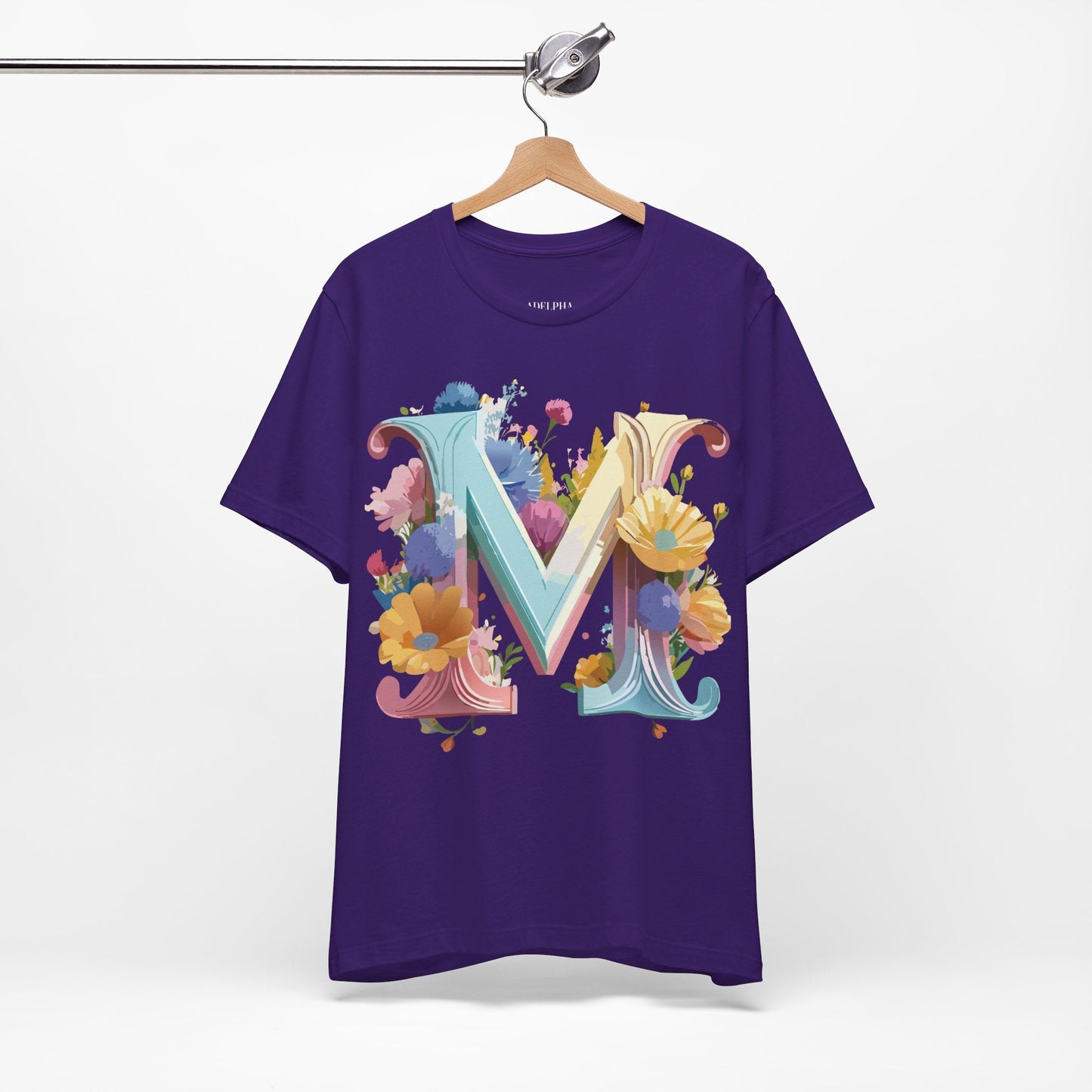 Letter M Shirt Unisex Graphic Tee Vintage Inspired Artwork Adelpha Short Sleeve Collection