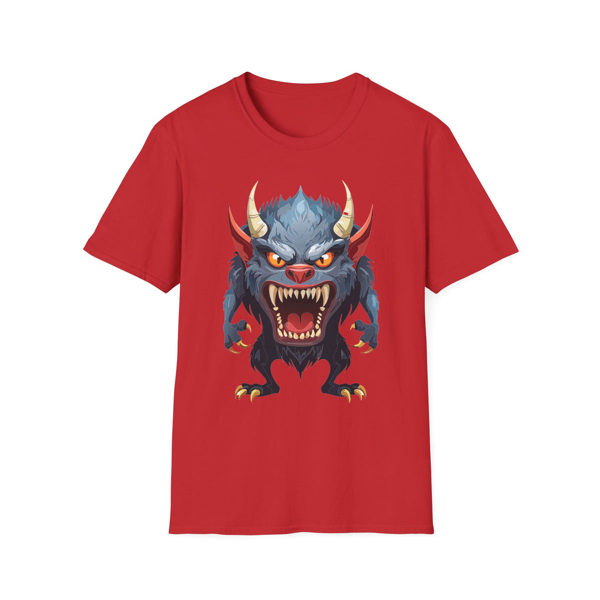 Werewolf Monster T-Shirt — Fierce Demon Face for Halloween Cartoon Graphic Tee Unisex 100 Cotton Gildan T-Shirt