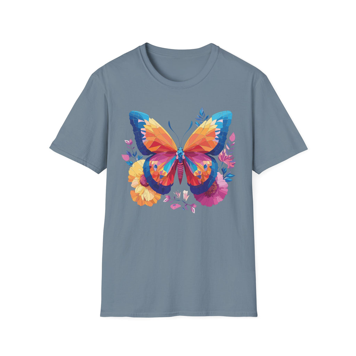 Colorful Geometric Butterfly T-Shirt | Rainbow Floral Wings Graphic Tee Unisex 100 Cotton Gildan T-Shirt