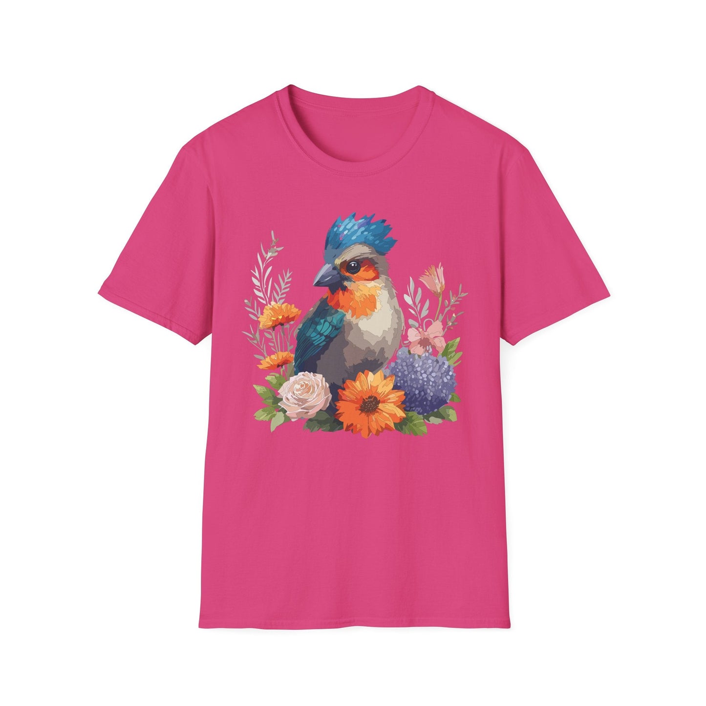 Floral Bird T Shirt Unisex Softstyle Tee 100 Percent Ring Spun Cotton Gildan 64000