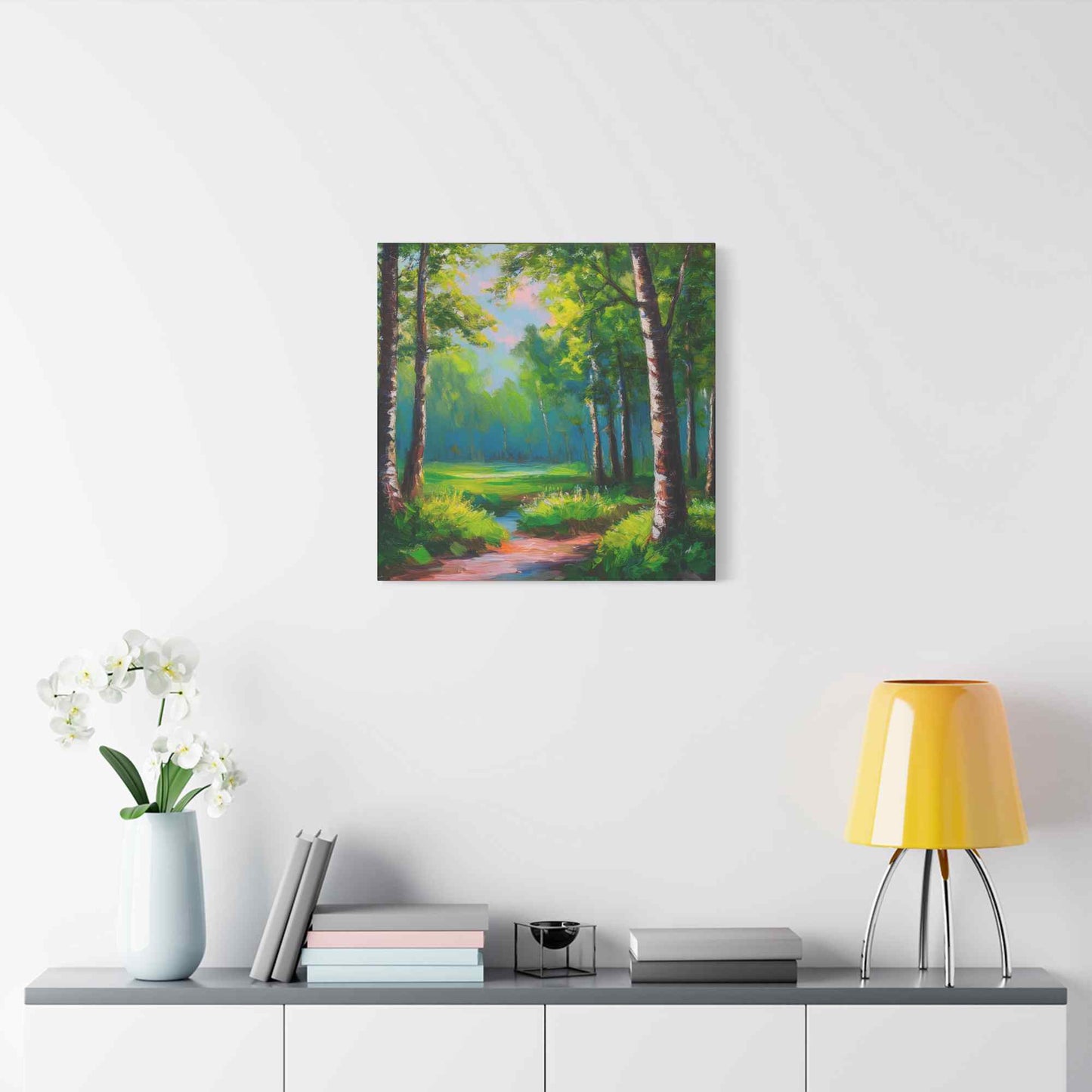 Summer Forest Print Canvas, Oil Paint Print 20x20, 24x24, 30x30, 32x32, 36x36 Art Design Print Pine-Wood Inner Frame MC-84