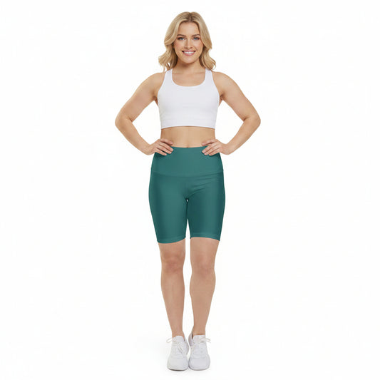 Pine Teal Women’s Workout Shorts — High-Waist Active Bike Shorts (Solid Teal)