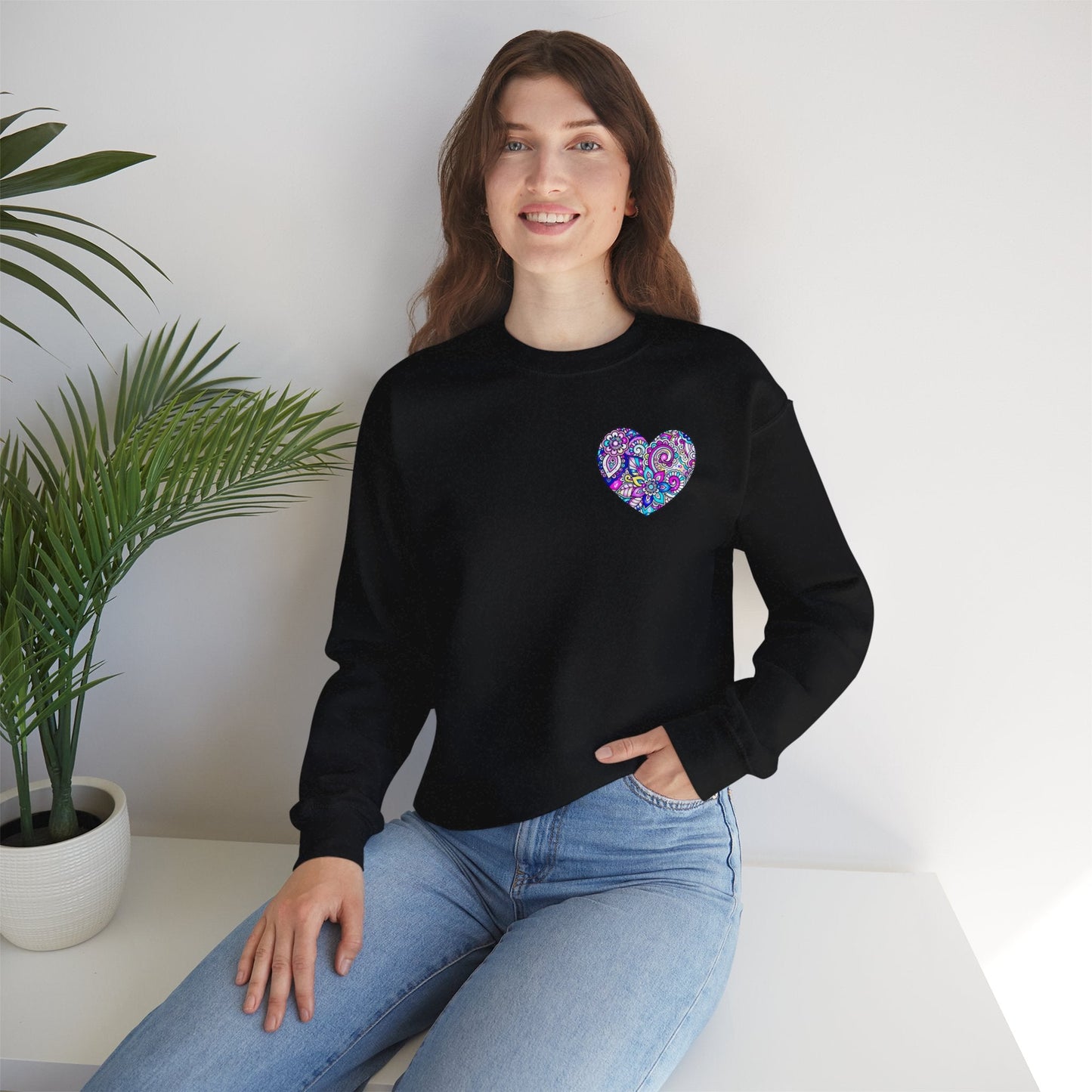 Floral Heart Sweatshirt Valentines Day Unisex Crewneck Gildan 18000 Heavy Blend Cotton Polyester