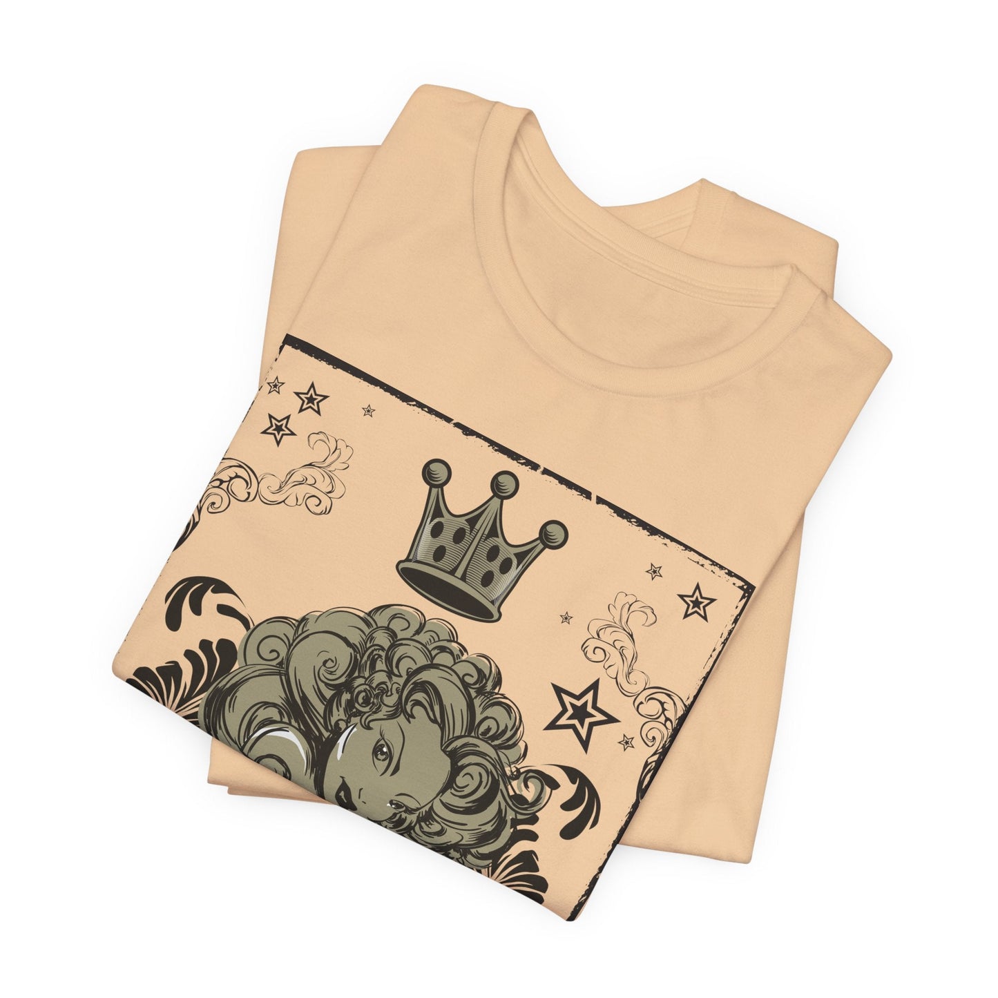 Crown Face Portrait Graphic Tee Vintage Floral Illustration Rock Band T-Shirt