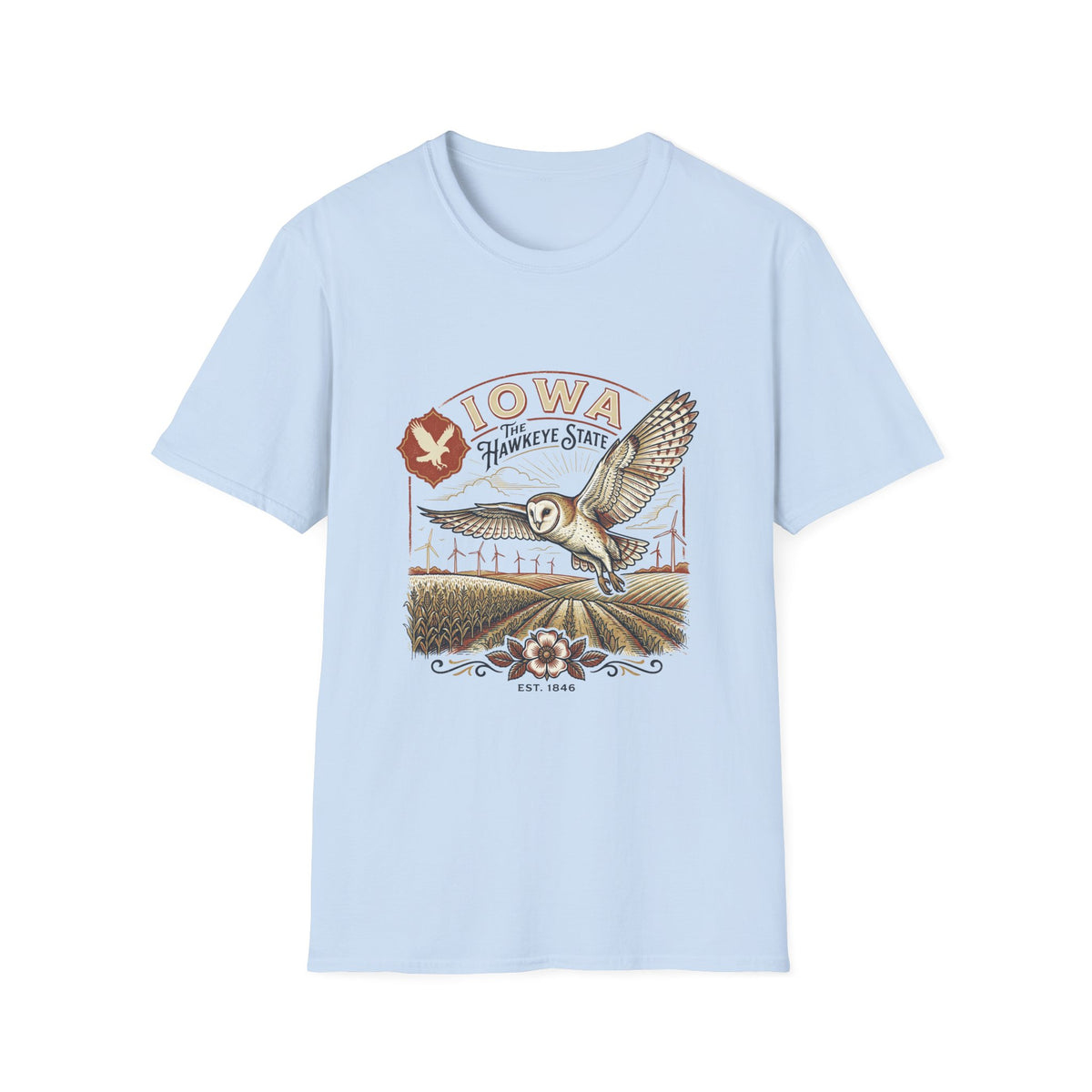 Iowa Owl Hawkeye State Vintage Graphic Tee - Travel Tourist Graphic Design Unisex 100 Cotton Gildan T-Shirt