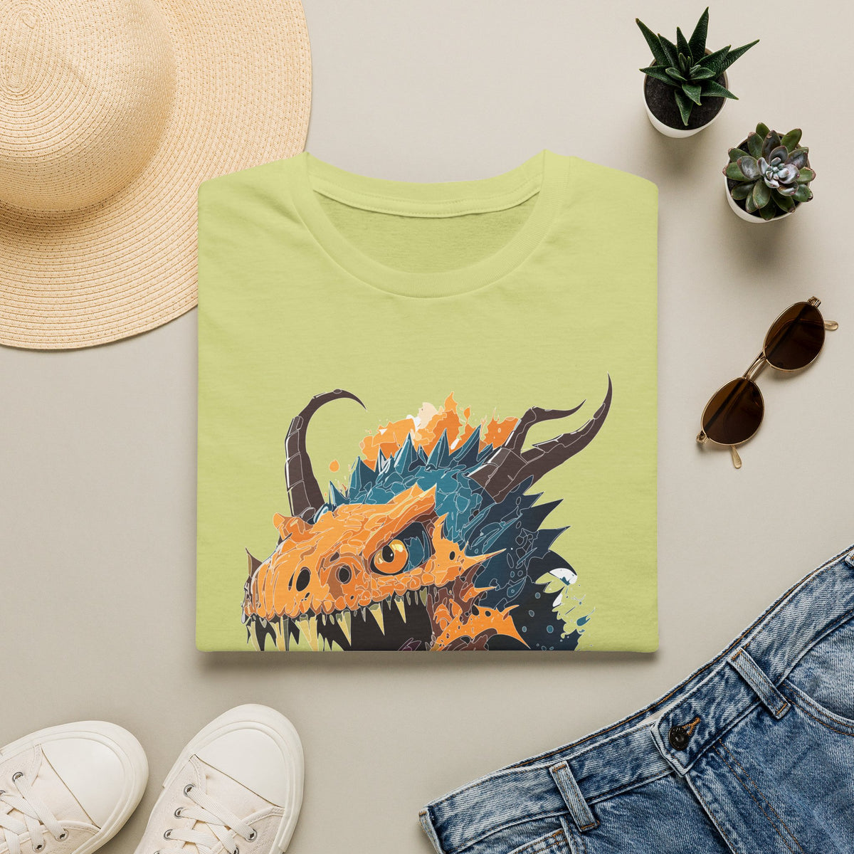 Dragon Head Graphic T-Shirt — Fiery Monster Art Cartoon Graphic Tee Unisex 100 Cotton Gildan T-Shirt
