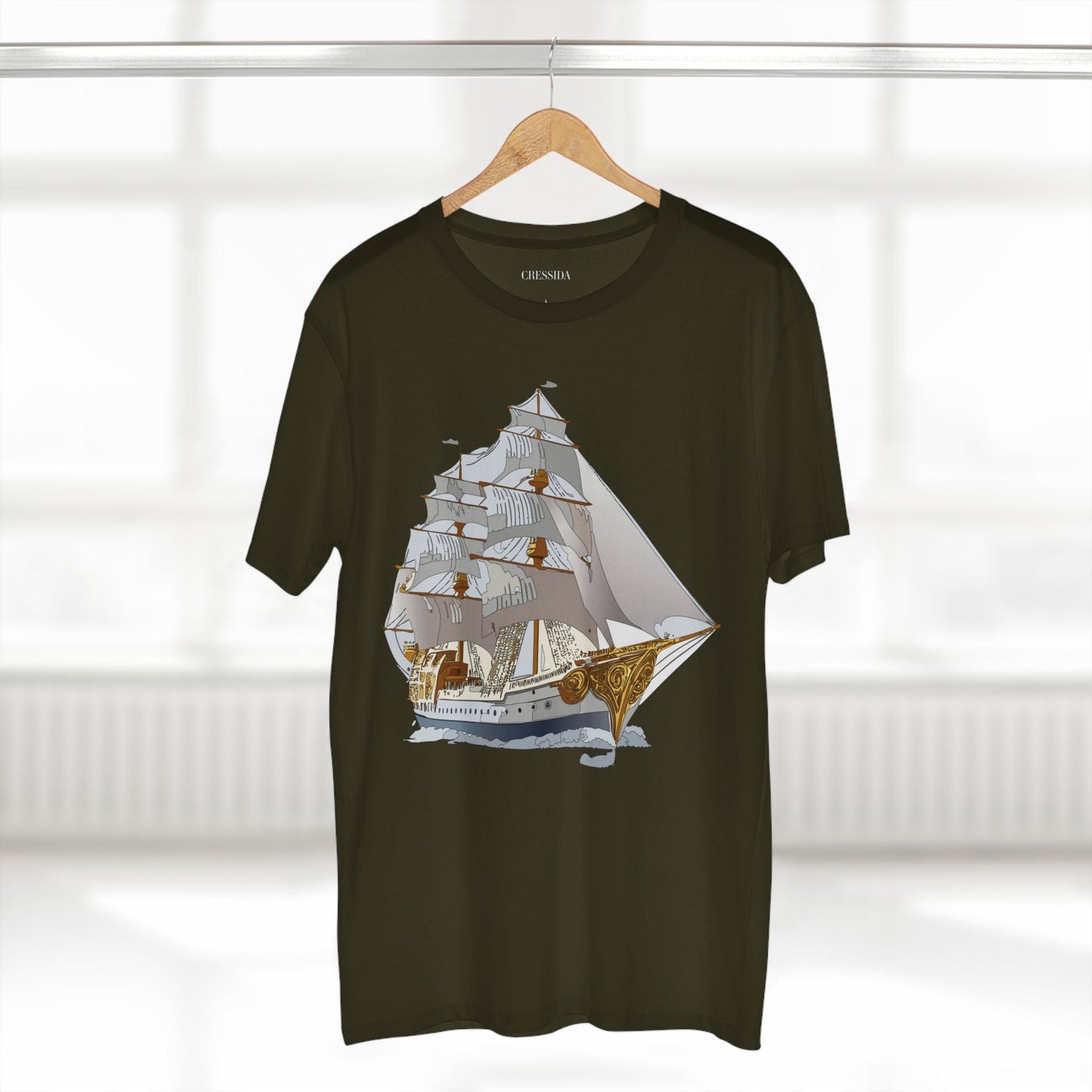 Ship Graphic Unisex 100 Cotton T-Shirt with Gold Frigate Art Design 8