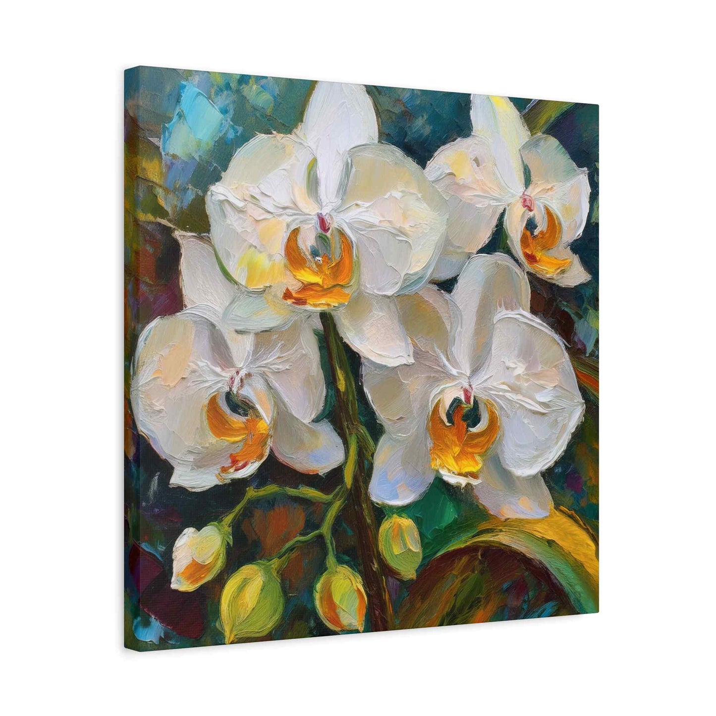 White Orchids Print Canvas, Floral Oil Paint Print 20x20, 24x24, 30x30, 32x32, 36x36 Art Design Pine-Wood Inner Frame MC-137