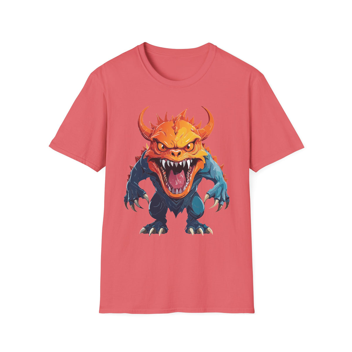 Monster Roar T‑Shirt — Fierce Orange Dragon Cartoon Graphic Tee Unisex 100 Cotton Gildan T-Shirt