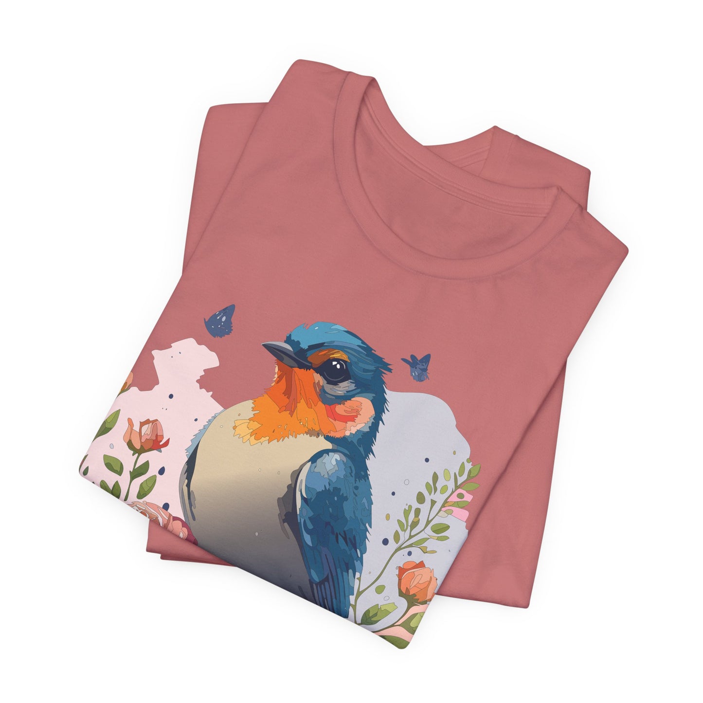 Floral Bird Tee, Animal Shirt, Bird Shirt, Floral Tee, Flower T-shirt, T-Shirt with Animal