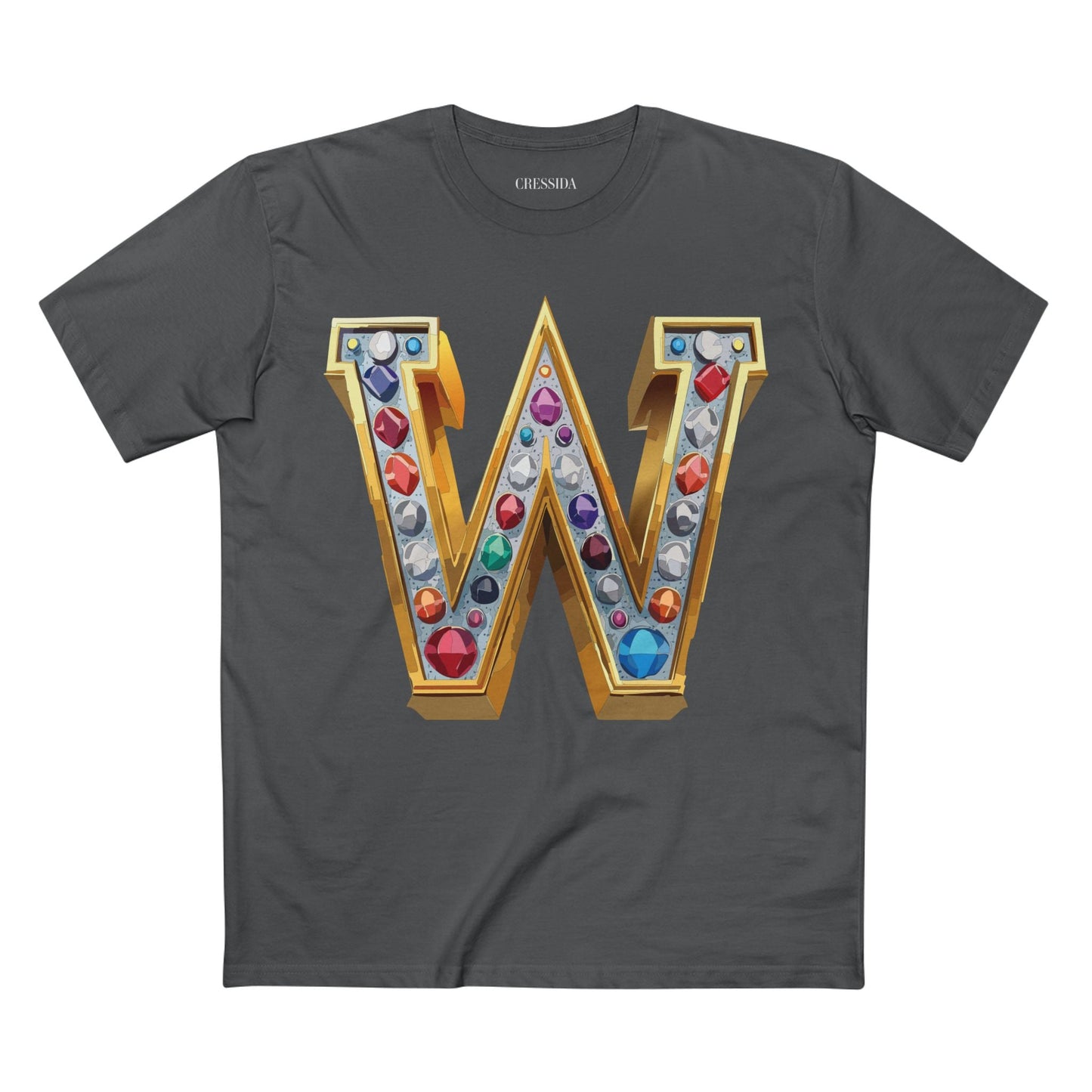 Letter W Graphic Design Tee Unisex 100 Cotton With Antique Gold Letters Artwork T-Shirt