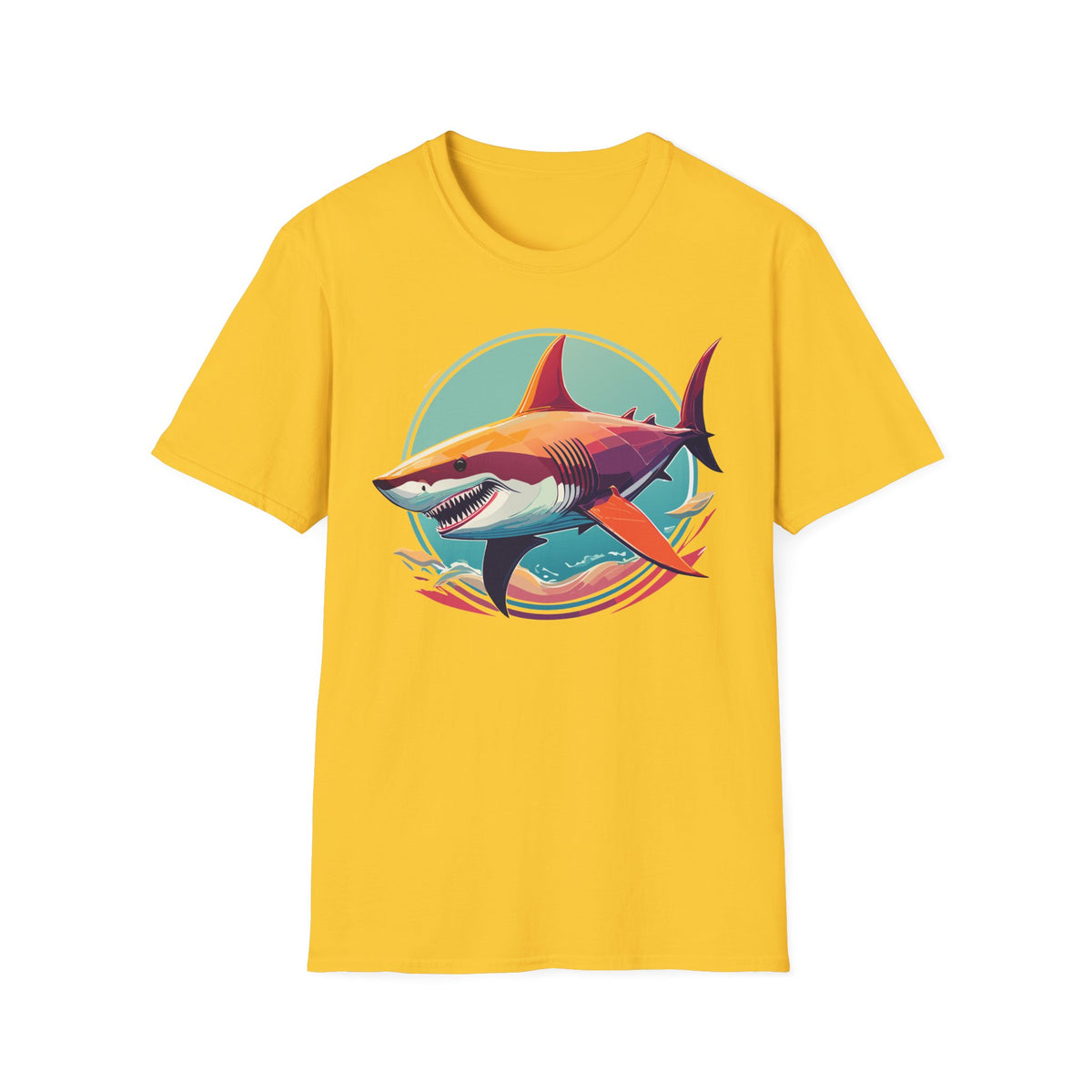 Colorful Great White Shark Illustration T-Shirt | Ocean Retro Graphic