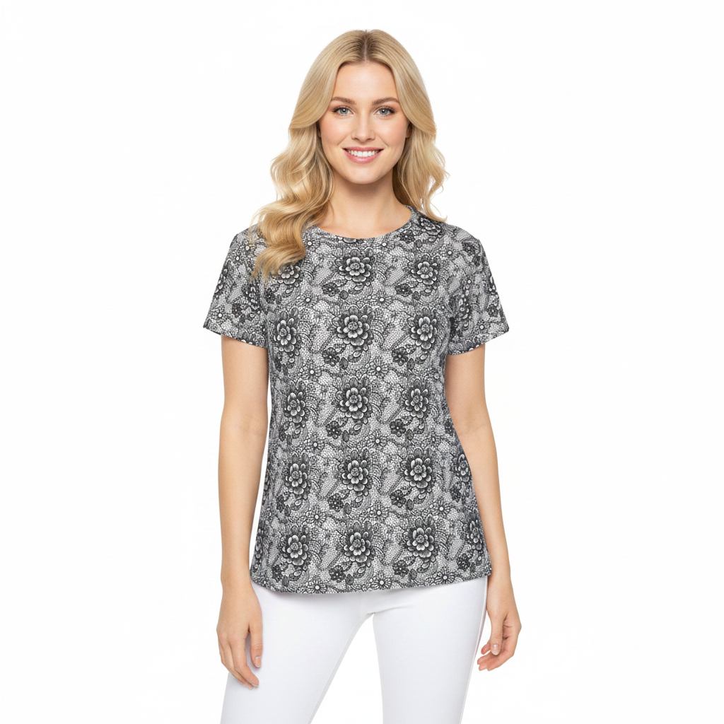 Women Poly T-Shirt with Lace Print 5