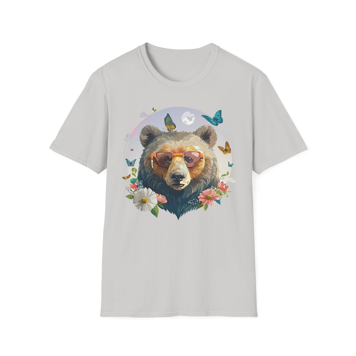 Bear with Sunglasses T-Shirt | Butterfly Floral Graphic