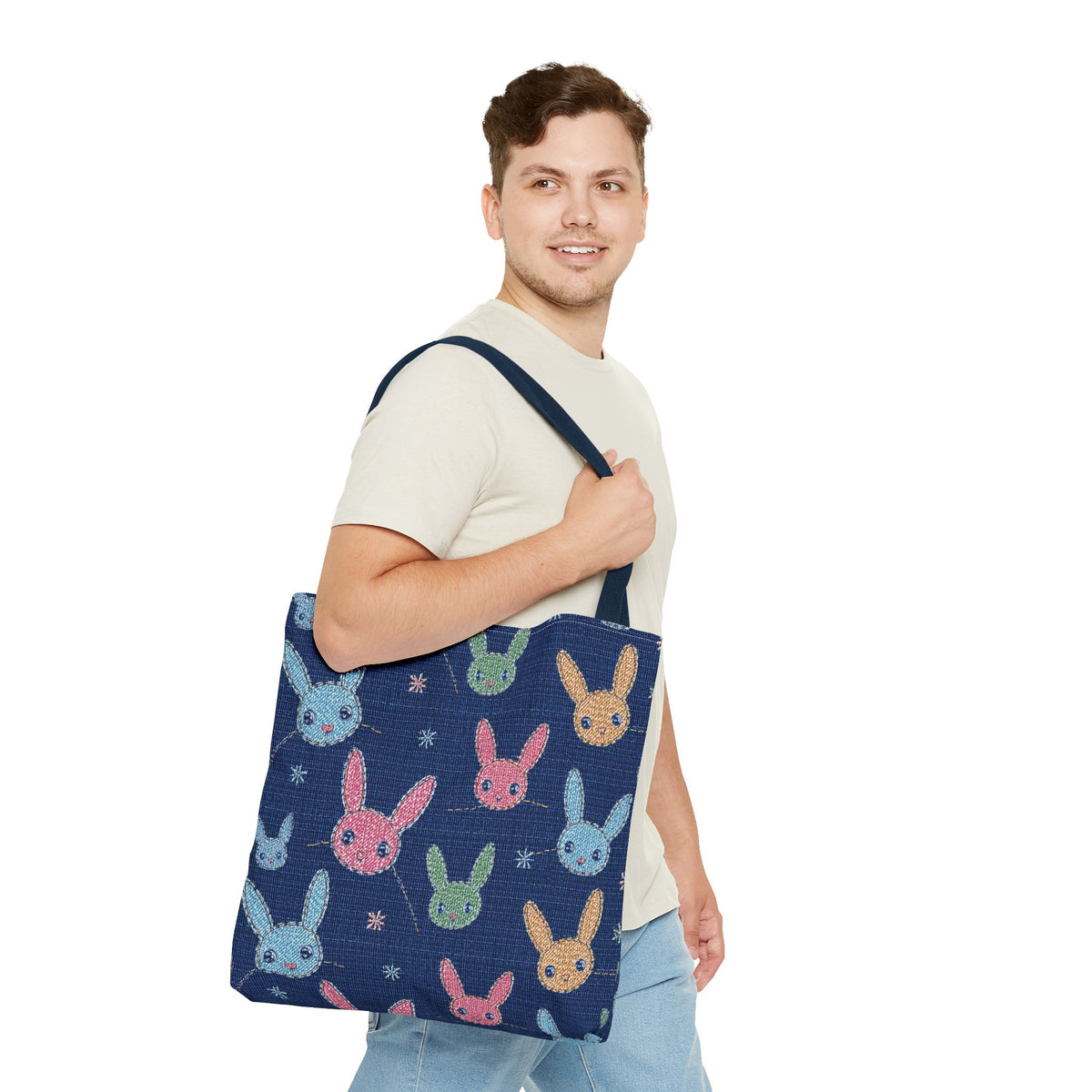 Denim Fabric Imitation Print Unisex Canvas Bag Poly Spun 3 Sizes Tote Bag 192-6