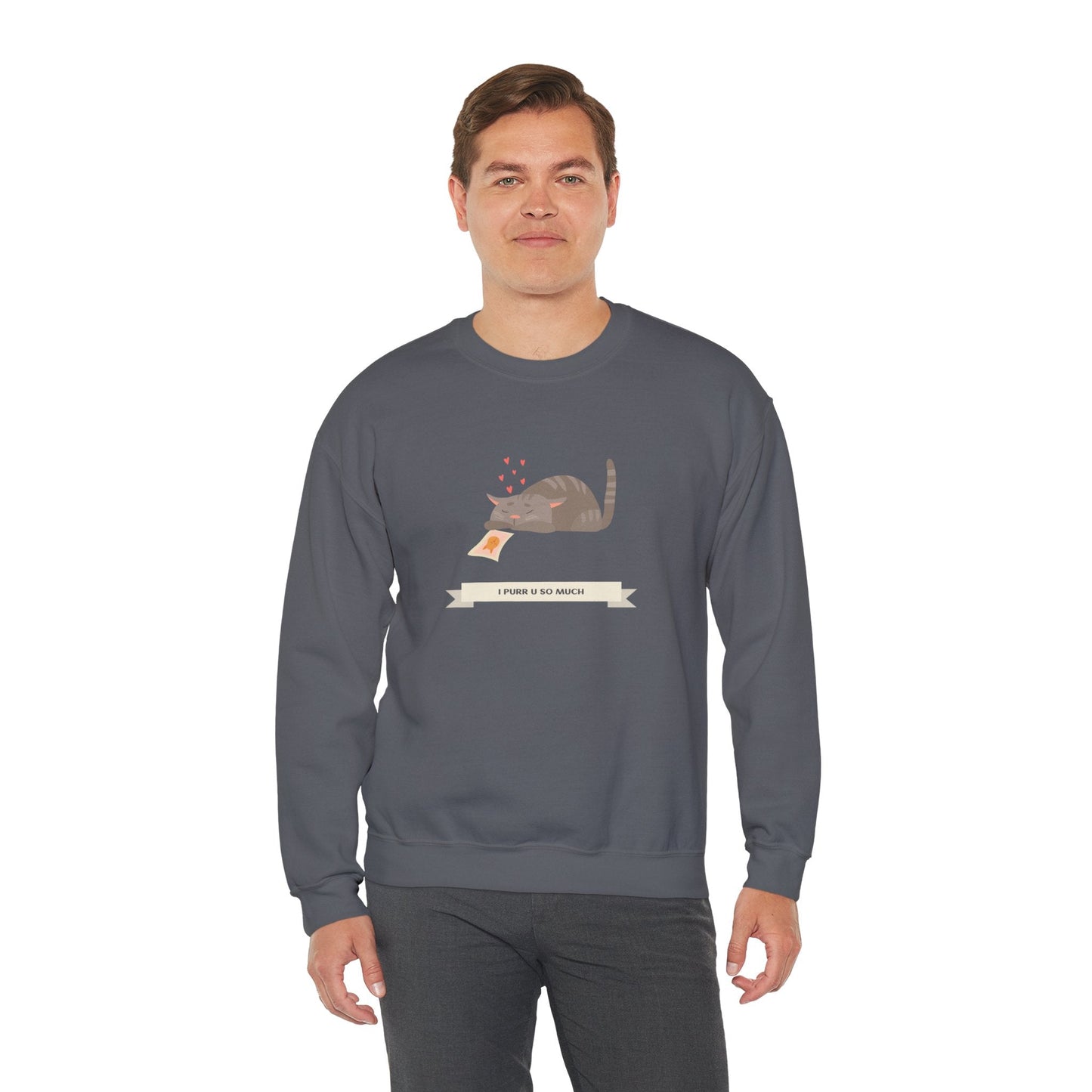 Cat Heart Sweatshirt Unisex 50/50 Cotton Poly Valentine Day Crewneck Gildan 18000