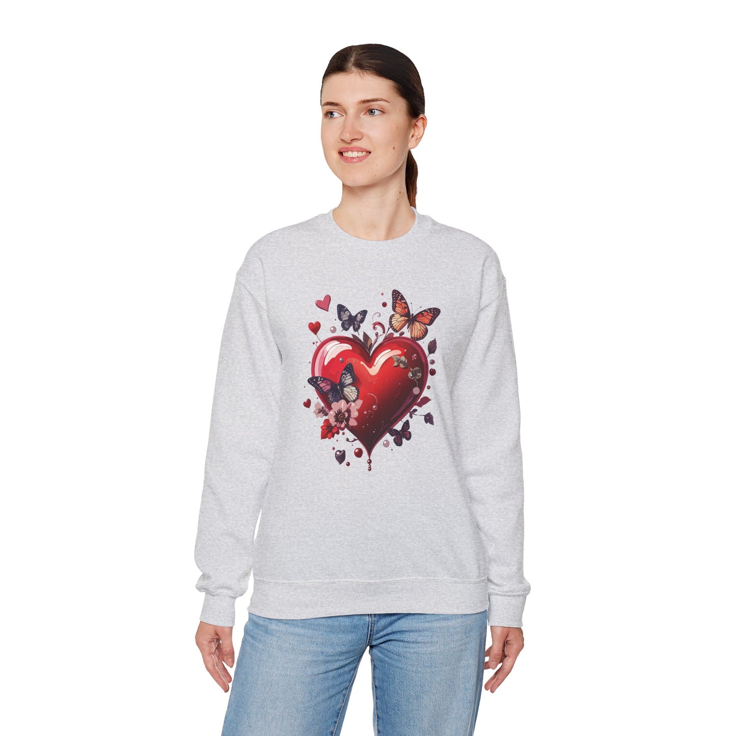 Big Red Heart Sweatshirt, Floral Red Heart Sweatshirt, Floral Love Sweatshirt, Valentine's Day Sweatshirt, Heart Floral Sweatshirt 105