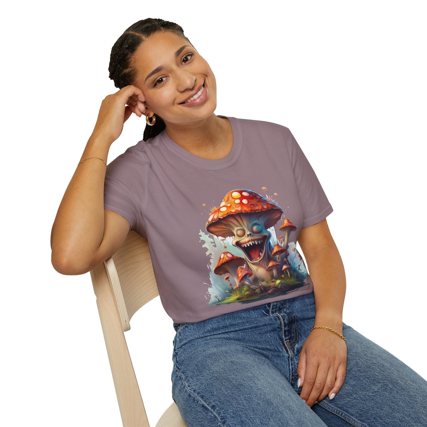 Funny Mashroom Graphic Unisex Softstyle Cotton With Cartoon Illustration Design 7