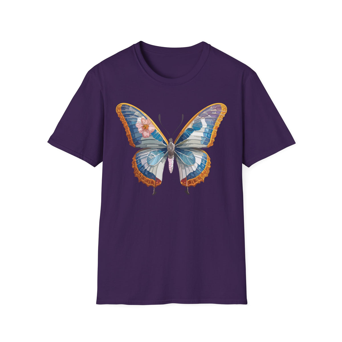 Blue Floral Butterfly T-Shirt | Vintage Botanical Butterfly Tee