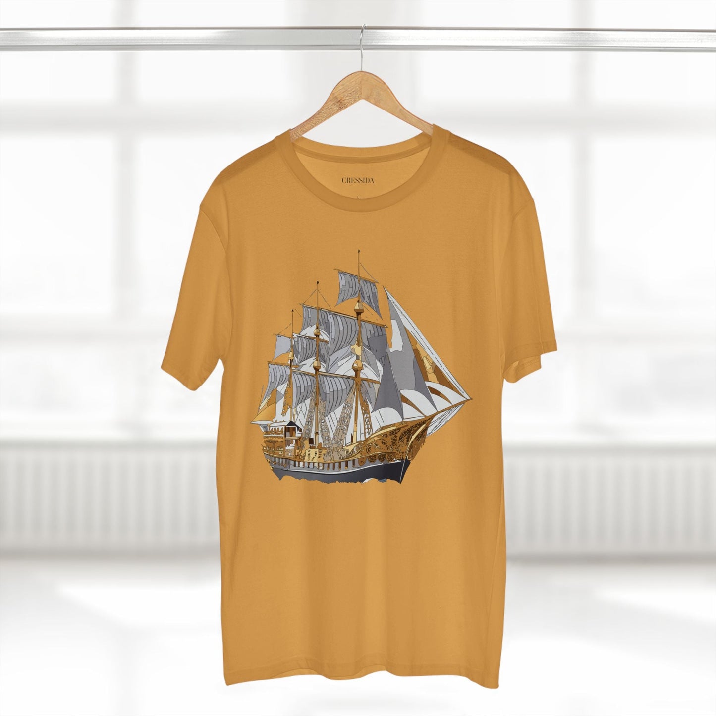 Ship Graphic Unisex 100 Cotton T-Shirt with Gold Frigate Art Design 18