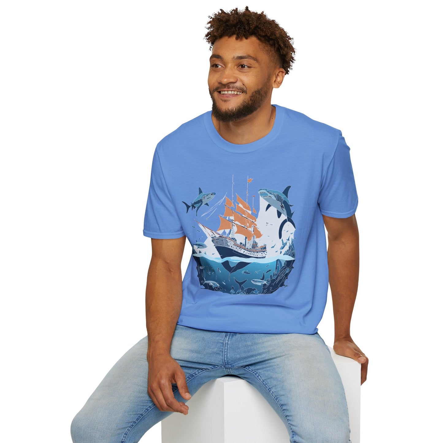 Ocean Tee Shirt Unisex Gildan Softstyle 64000 Ring Spun Cotton Art Print Graphic Ocean Design