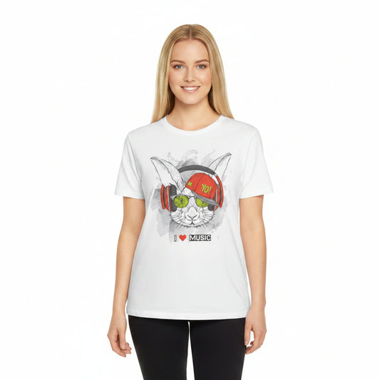 Bunny DJ Tee Unisex Cotton Short Sleeves I  Music Rabbit Headphones Graphic T-Shirt