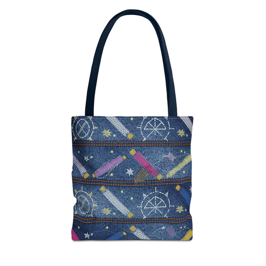Denim Fabric Imitation Print Unisex Canvas Bag Poly Spun 3 Sizes Tote Bag 183-9