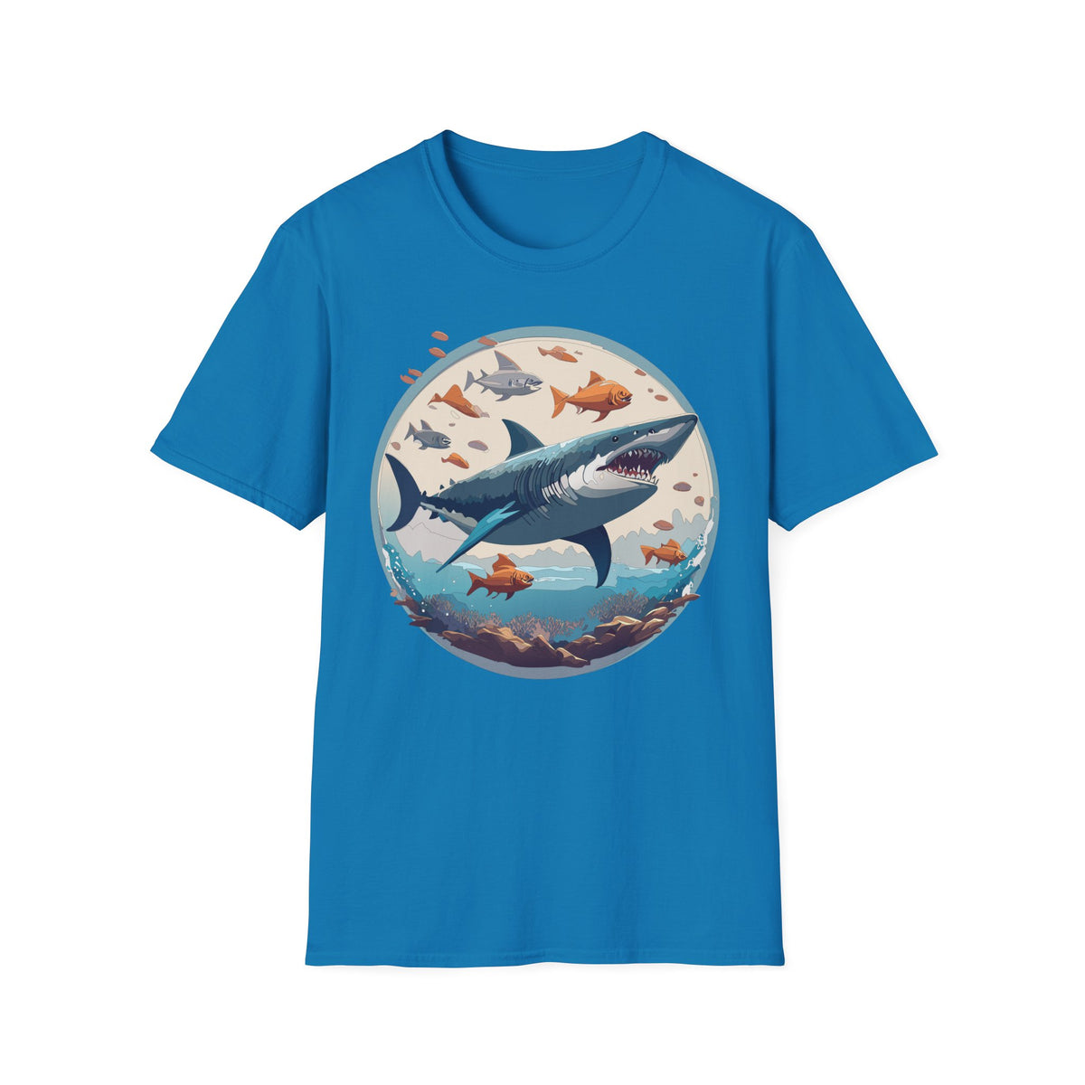 Great White Shark Circle Illustration T-Shirt | Ocean Fish Graphic Tee