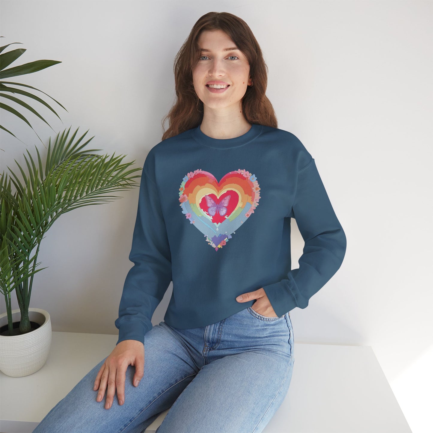 Rainbow Heart Sweatshirt, Floral Heart Sweatshirt, Floral Love Sweatshirt, Valentine's Day Sweatshirt, Rainbow Heart Floral Sweatshirt 116