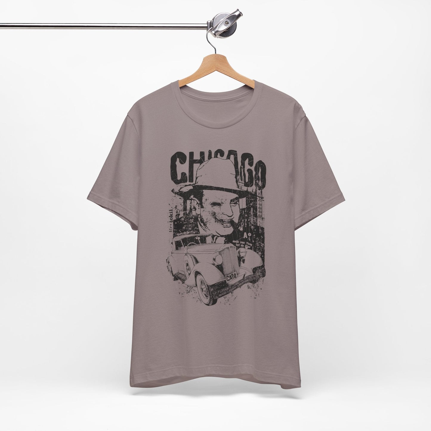 Chicago Retro Mobster Illustration Tee Vintage Car Cityscape Art Design T-Shirt A-8