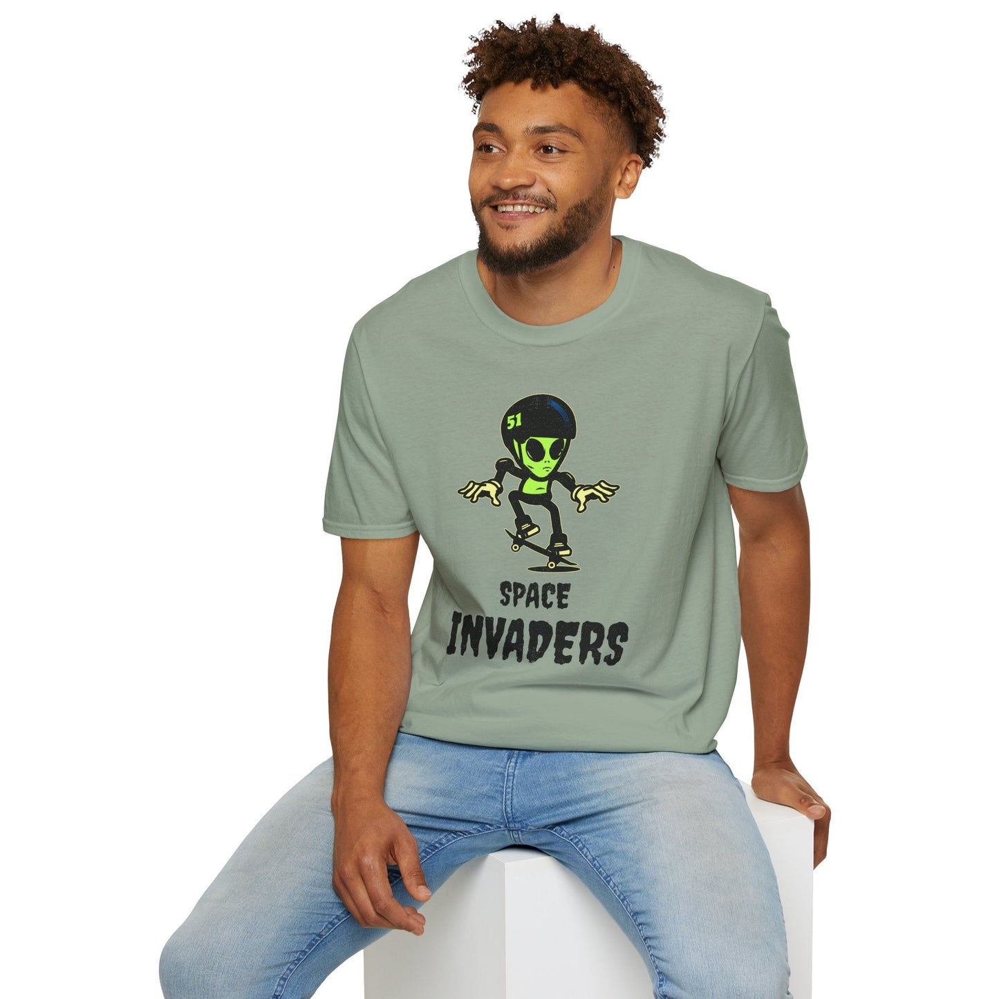Alien Skateboard Space Invaders Shirt