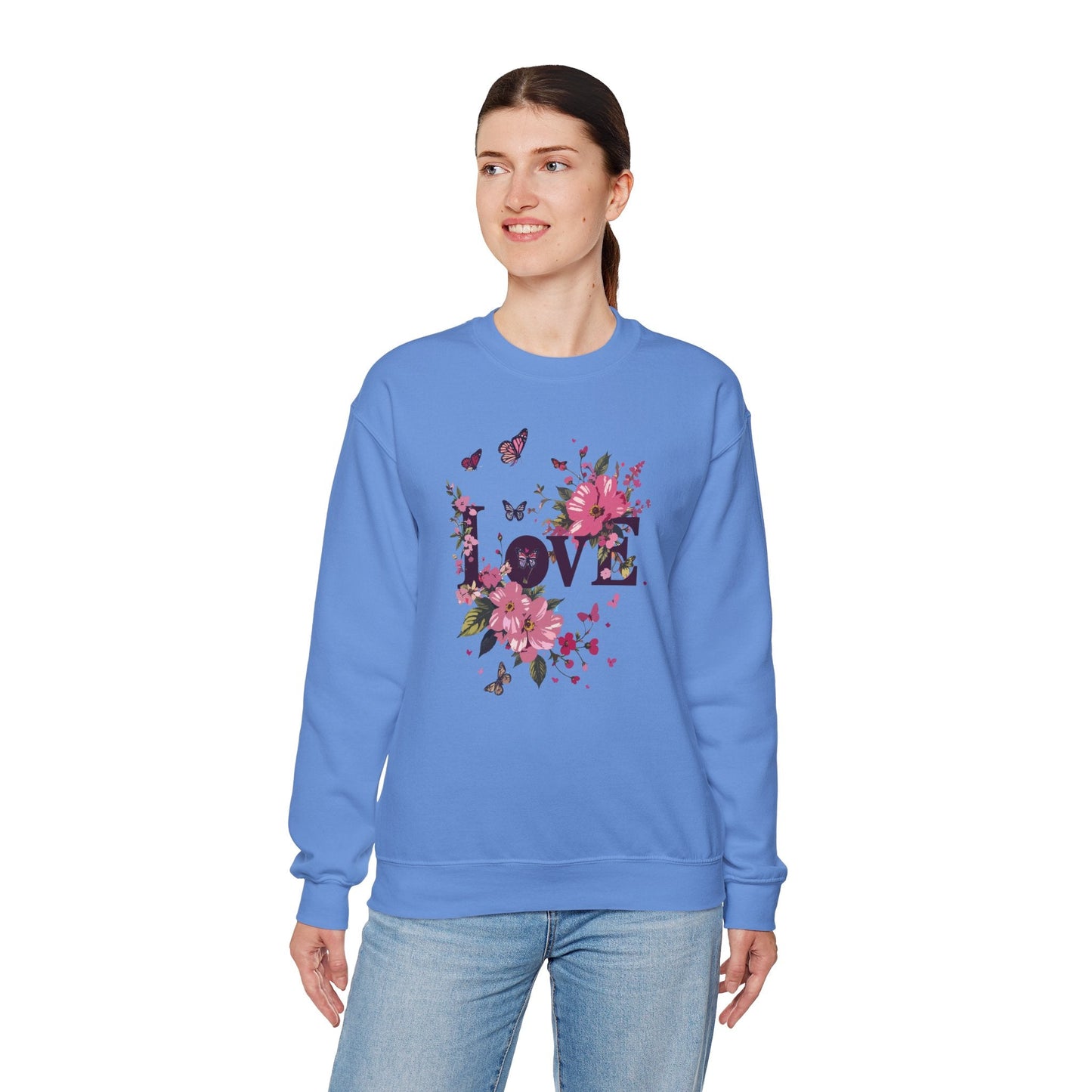 Unisex Floral Love Sweatshirt Fifty Fifty Cotton Poly Valentines Day Gift