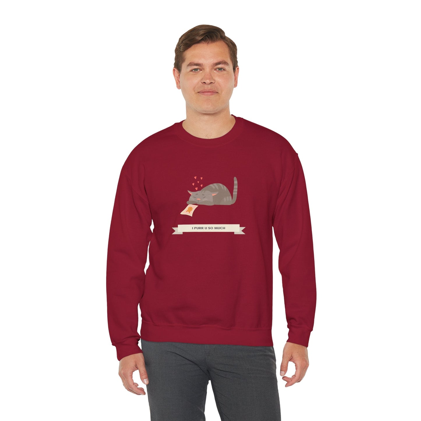 Cat Heart Sweatshirt Unisex 50/50 Cotton Poly Valentine Day Crewneck Gildan 18000