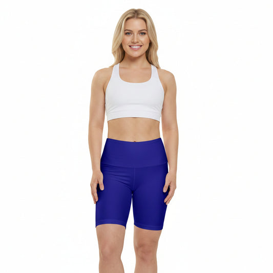 Dark Ultramarine Women's Workout Shorts — Solid High-Waist Biker Shorts for Exercise & Everyday Wear