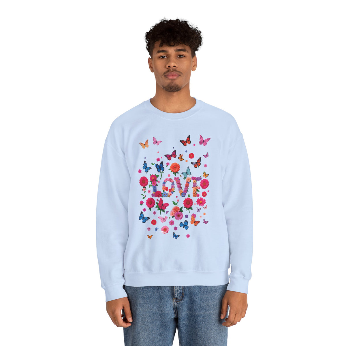 Unisex Floral Love Sweatshirt, Love Floral Sweatshirt, Floral Butterfly Sweatshirt, 50/50 Cotton-Poly Valentine's Day Sweatshirt 07