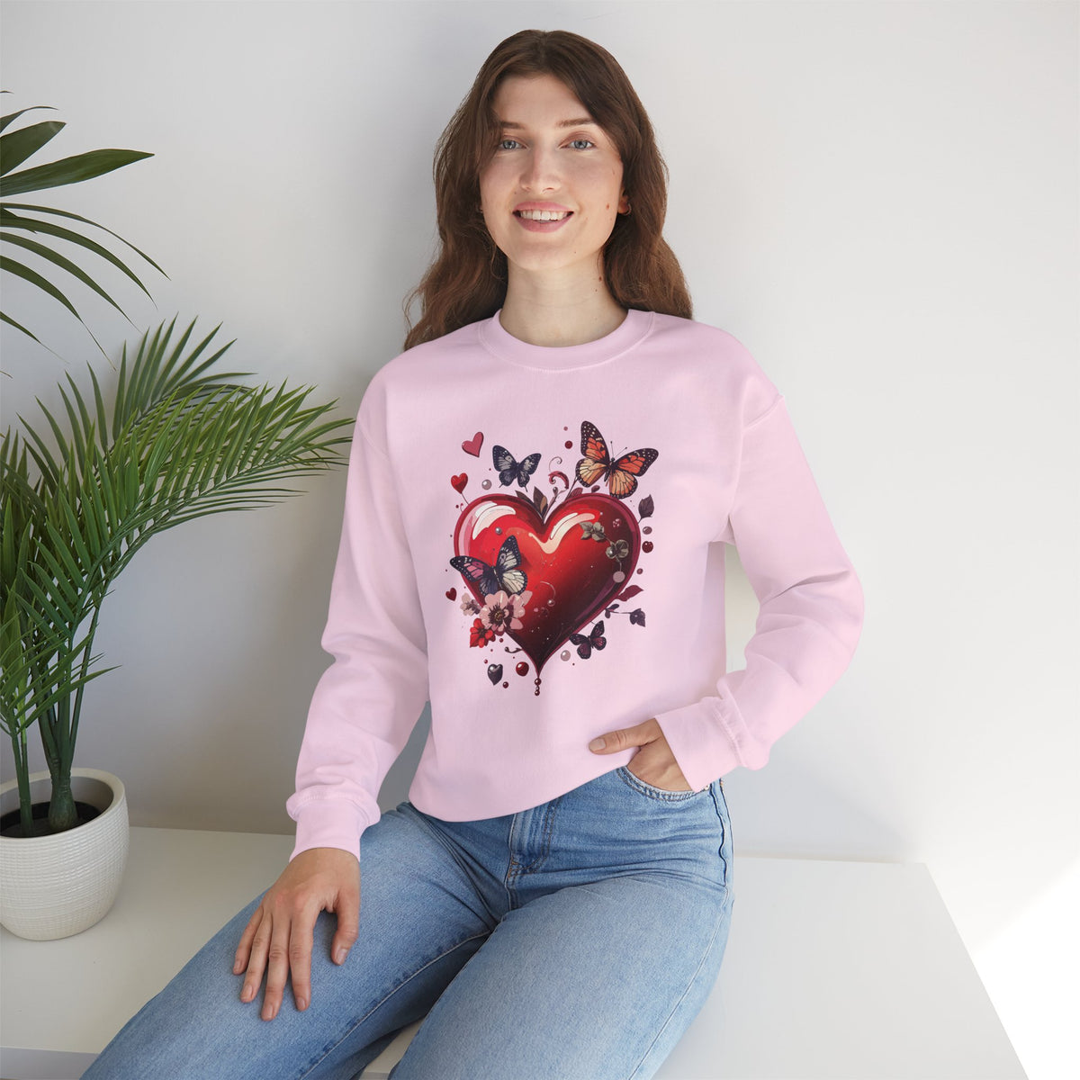 Big Red Heart Sweatshirt, Floral Red Heart Sweatshirt, Floral Love Sweatshirt, Valentine's Day Sweatshirt, Heart Floral Sweatshirt 105
