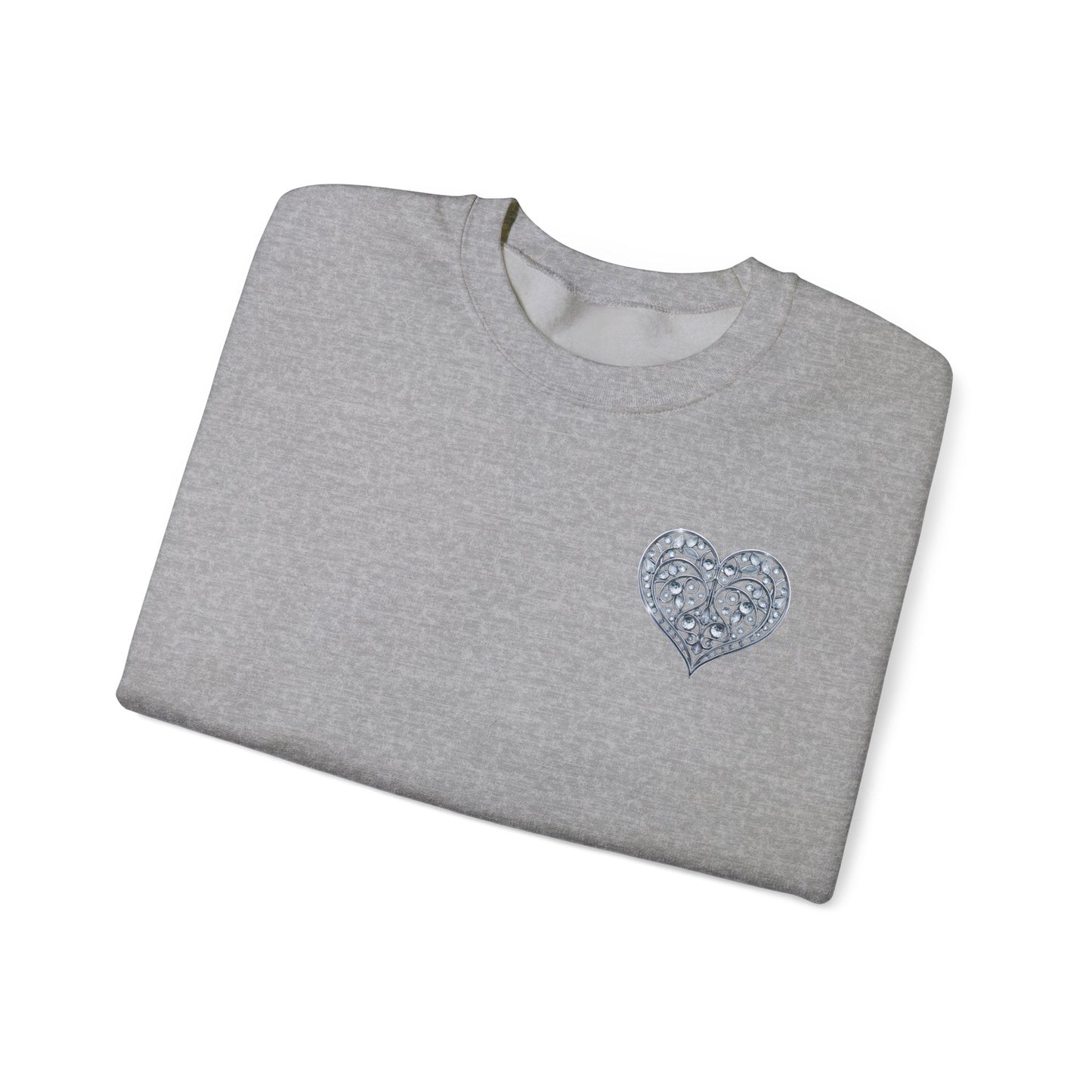 Crystal Heart Sweatshirt Unisex Fifty Fifty Cotton Poly Valentine Day Crewneck Gildan 18000