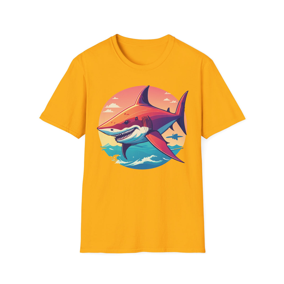 Sunset Shark Graphic T-Shirt | Retro Ocean Illustration