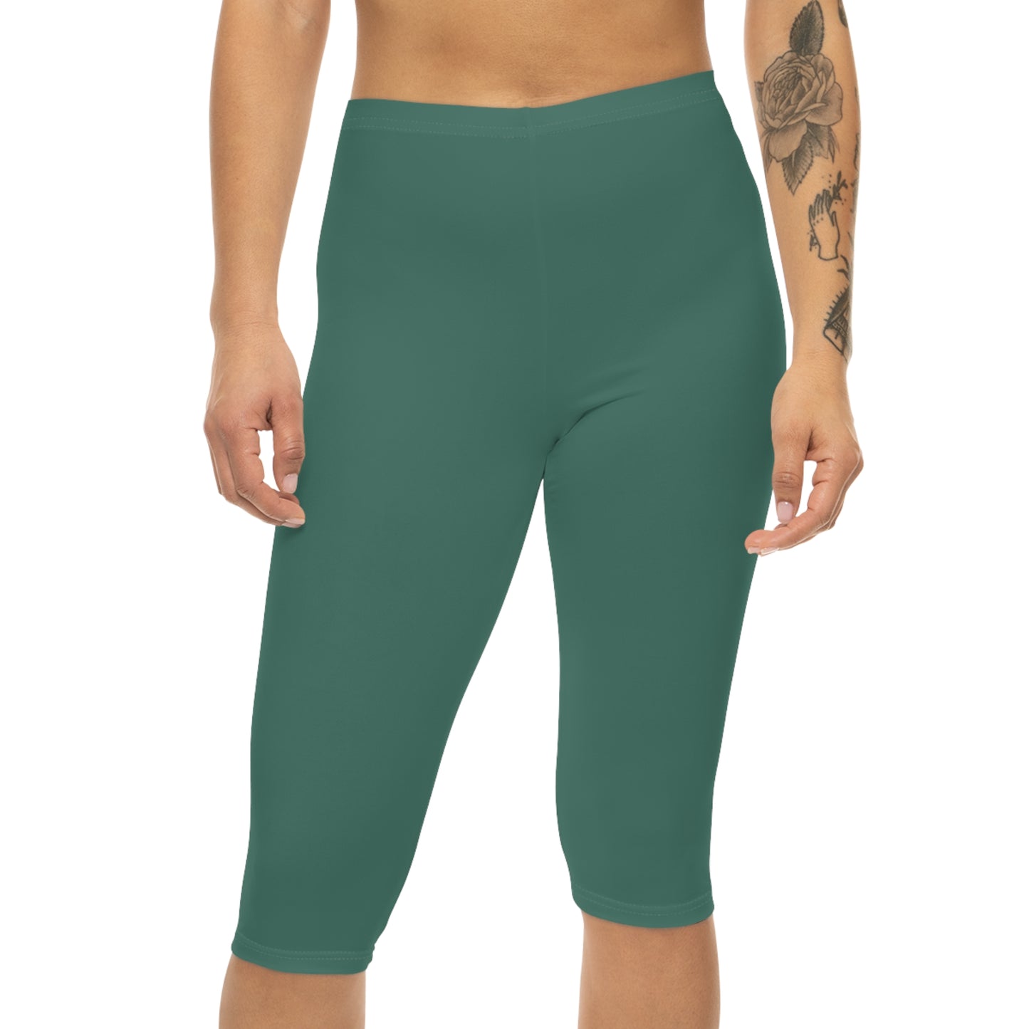 Deep Teal Color Women's Brushed Suede Poly Span Casual Capri Leggings XS-2XL