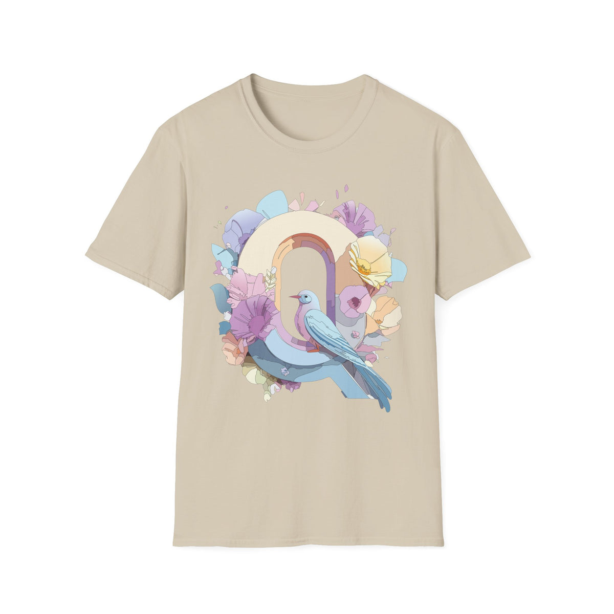 Pastel Bird Rainbow T-Shirt Q Floral Arch, Soft Spring Colors