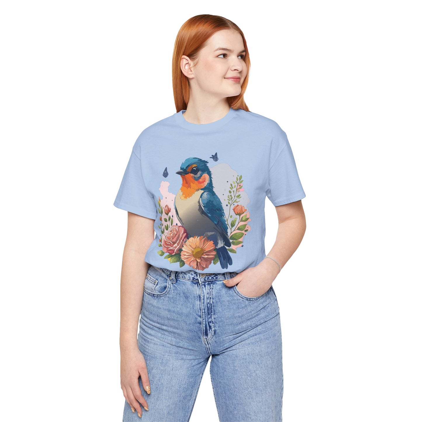Floral Bird Tee, Animal Shirt, Bird Shirt, Floral Tee, Flower T-shirt, T-Shirt with Animal