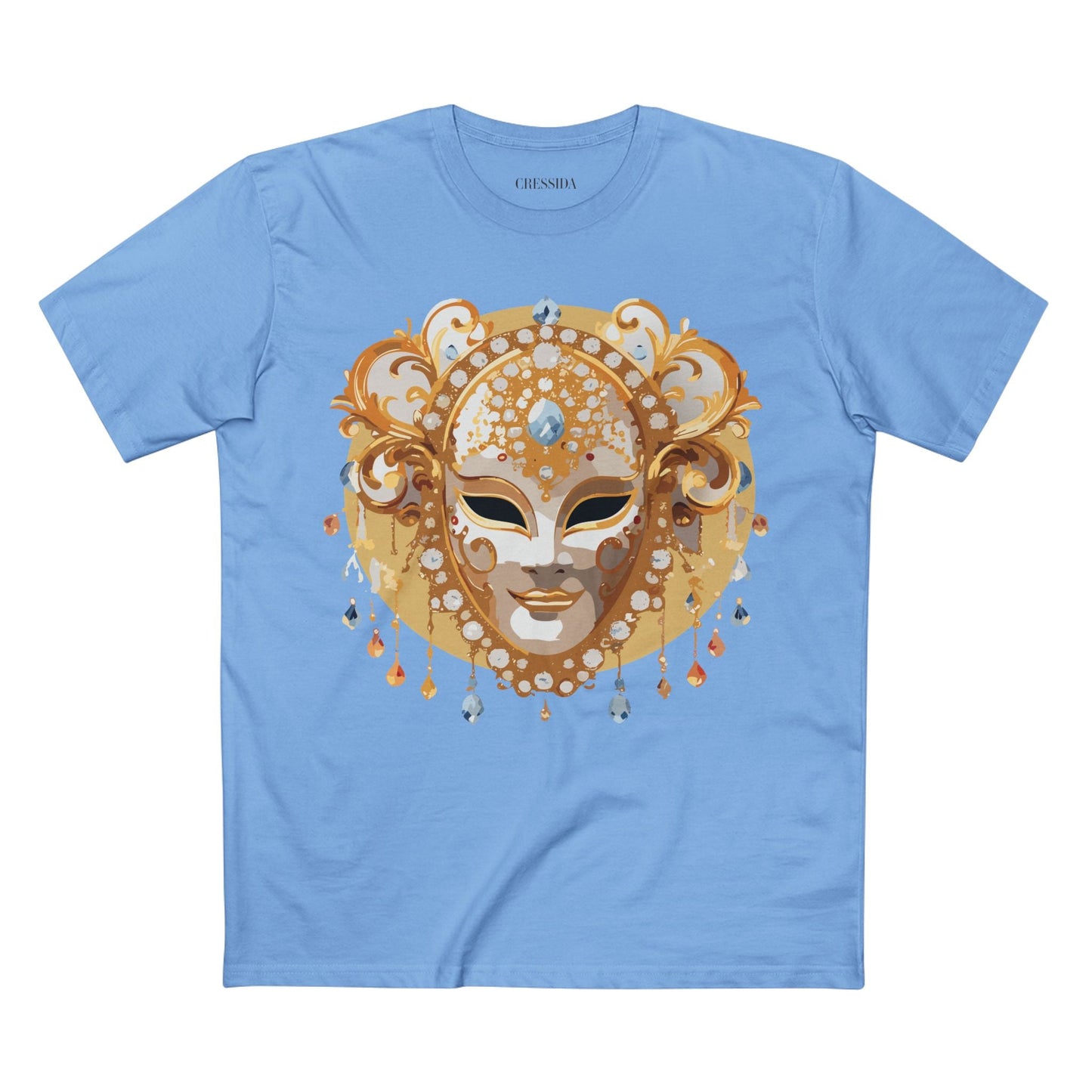 Carnival Mask Graphic T-Shirt Unisex 100 Cotton With Antique Gold Art Design Tee 14