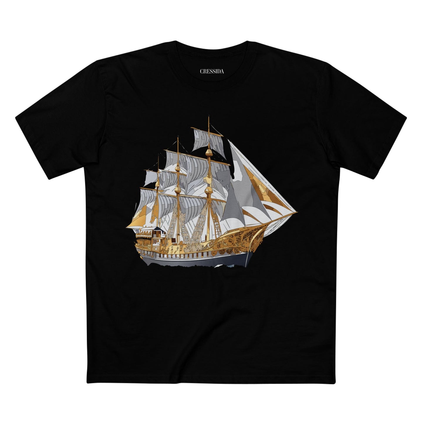 Ship Graphic Unisex 100 Cotton T-Shirt with Gold Frigate Art Design 18