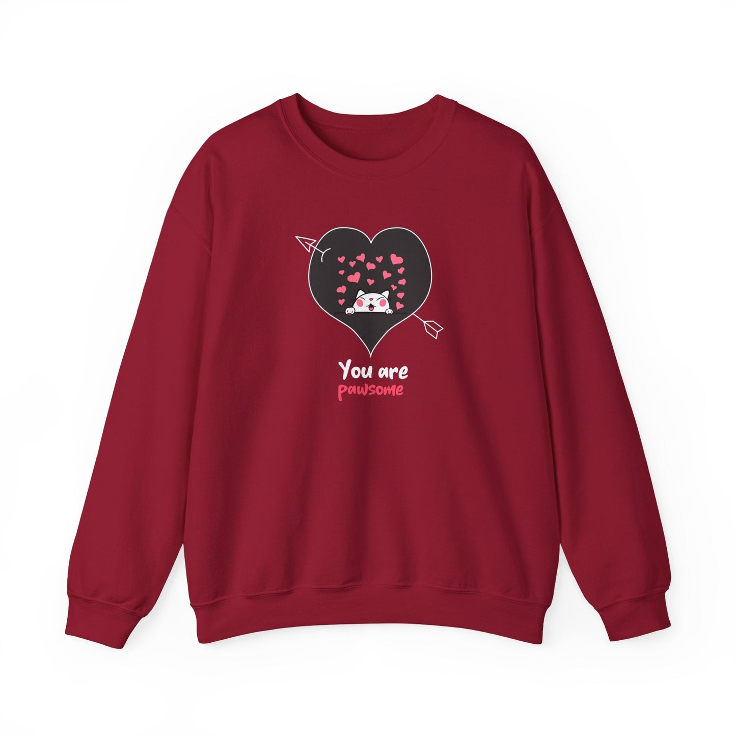 Cat Heart Sweatshirt Valentines Day Fifty Fifty Cotton Poly Unisex Crewneck Gift Idea