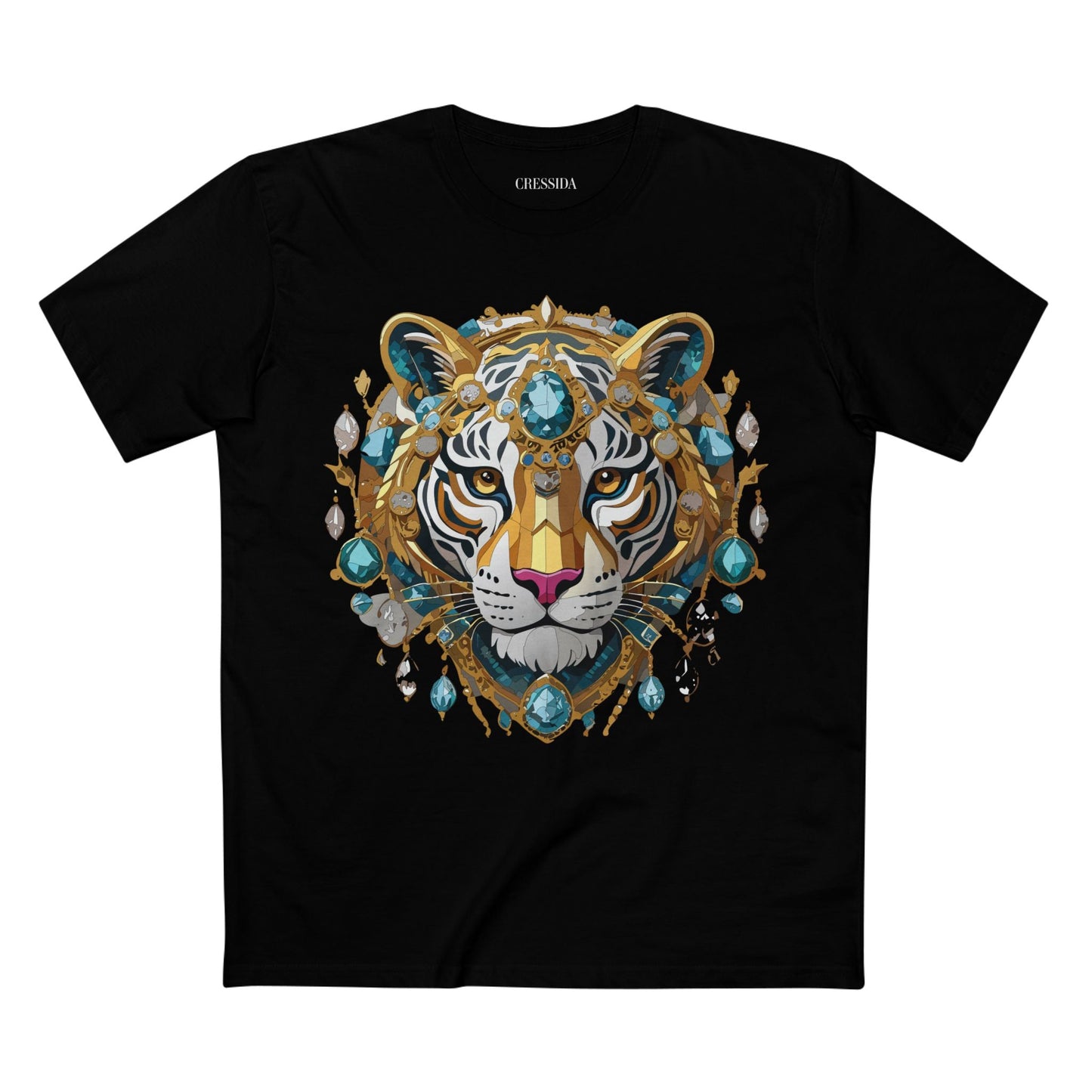 Tiger Graphic Unisex 100 Cotton Tee With Unique Animal Golden Medallion Art Design 50