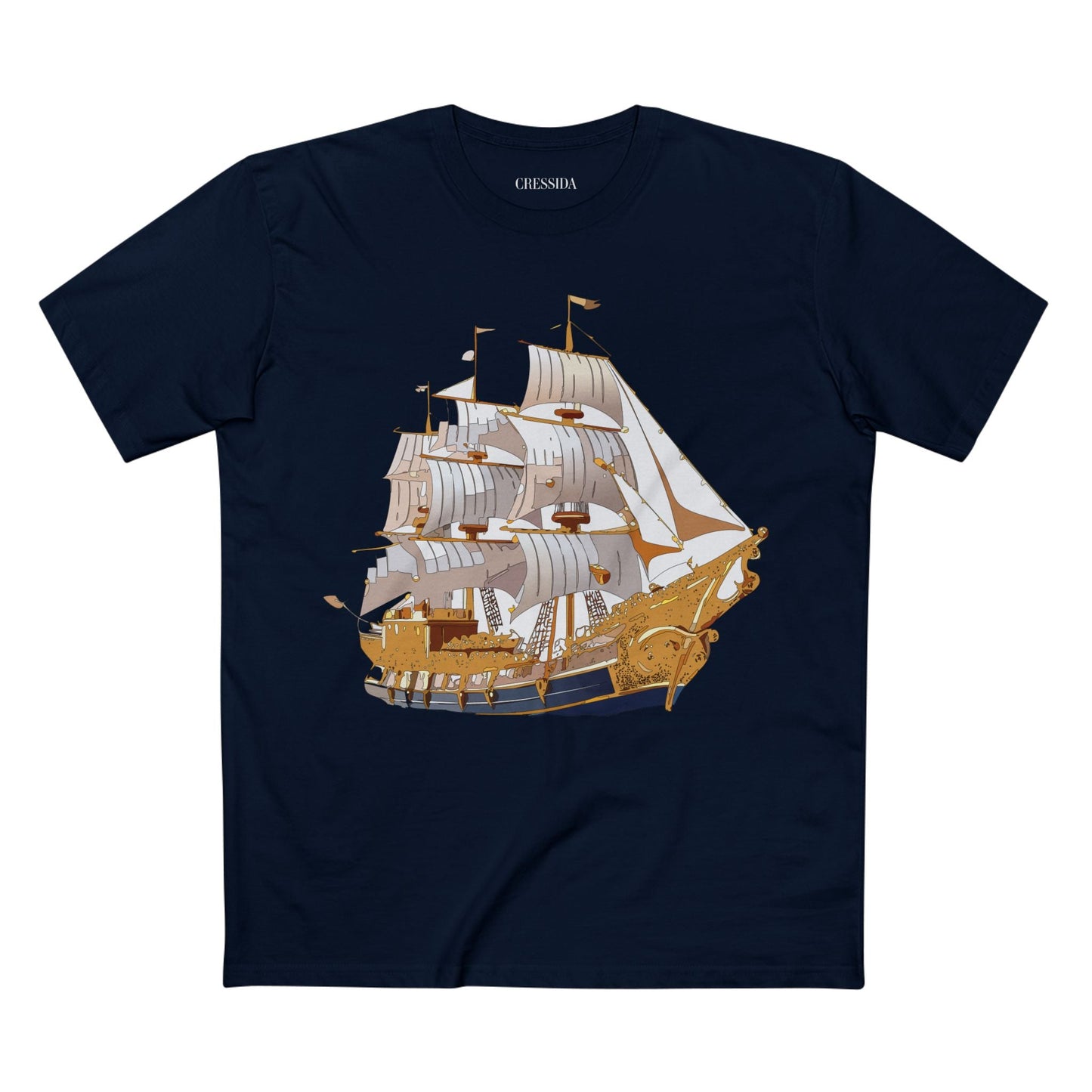 Ship Graphic Unisex 100 Cotton T-Shirt with Gold Frigate Art Design 2