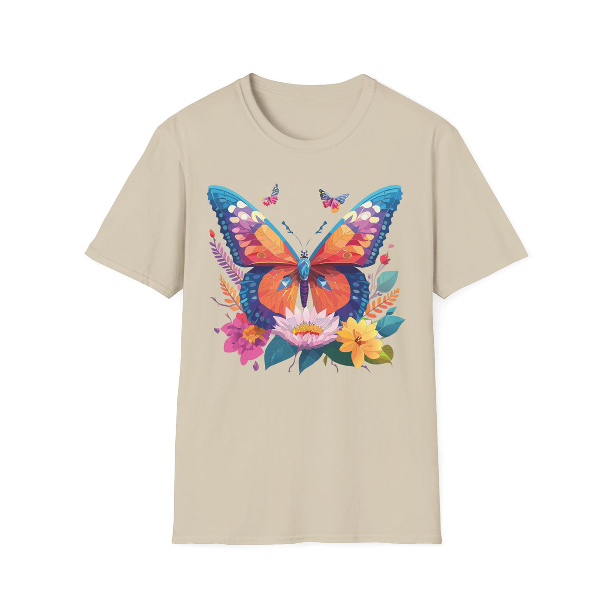Colorful Butterfly Illustration T-Shirt | Floral Wings Print Graphic Tee Unisex 100 Cotton Gildan T-Shirt